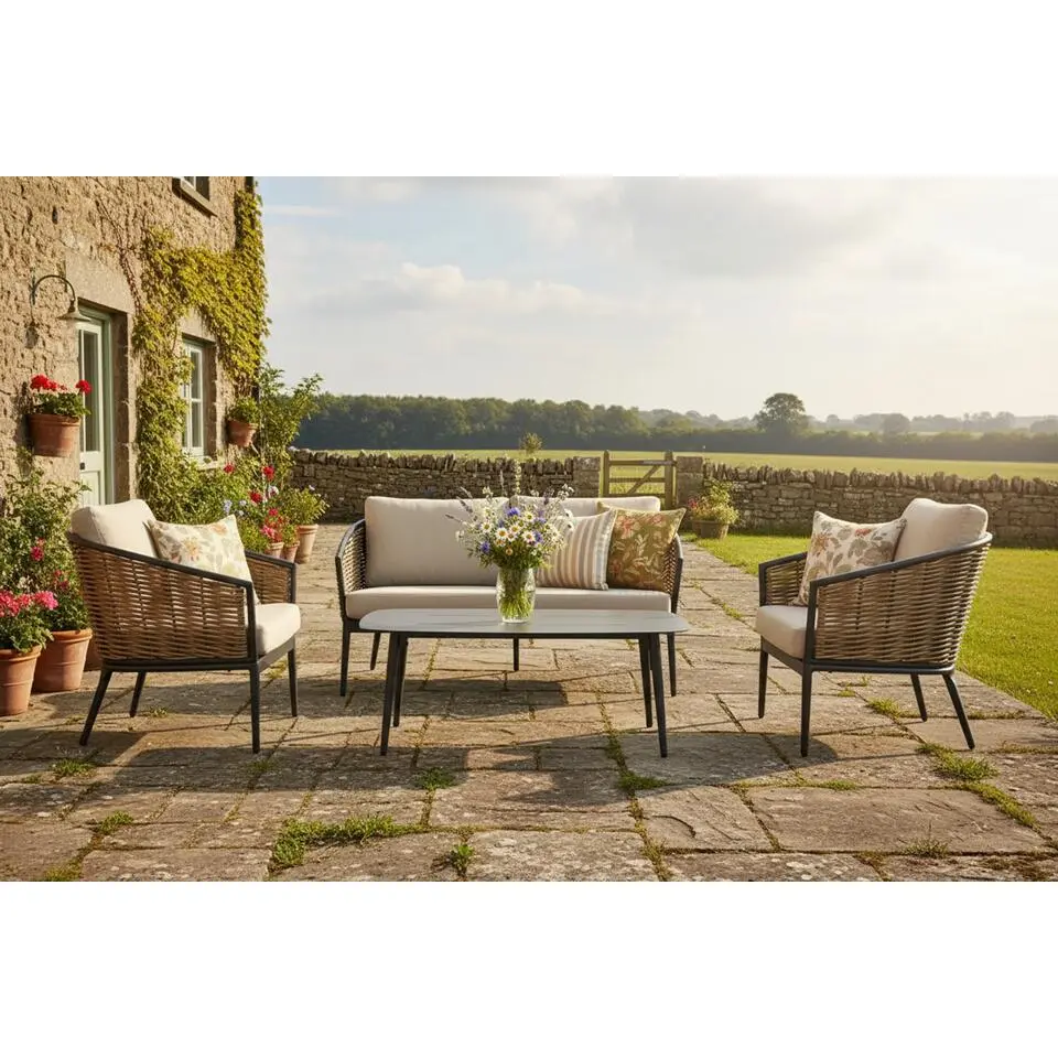 Stoel en Bank Loungeset 4 personen Aluminium/wicker Grijs Lifestyle Garden