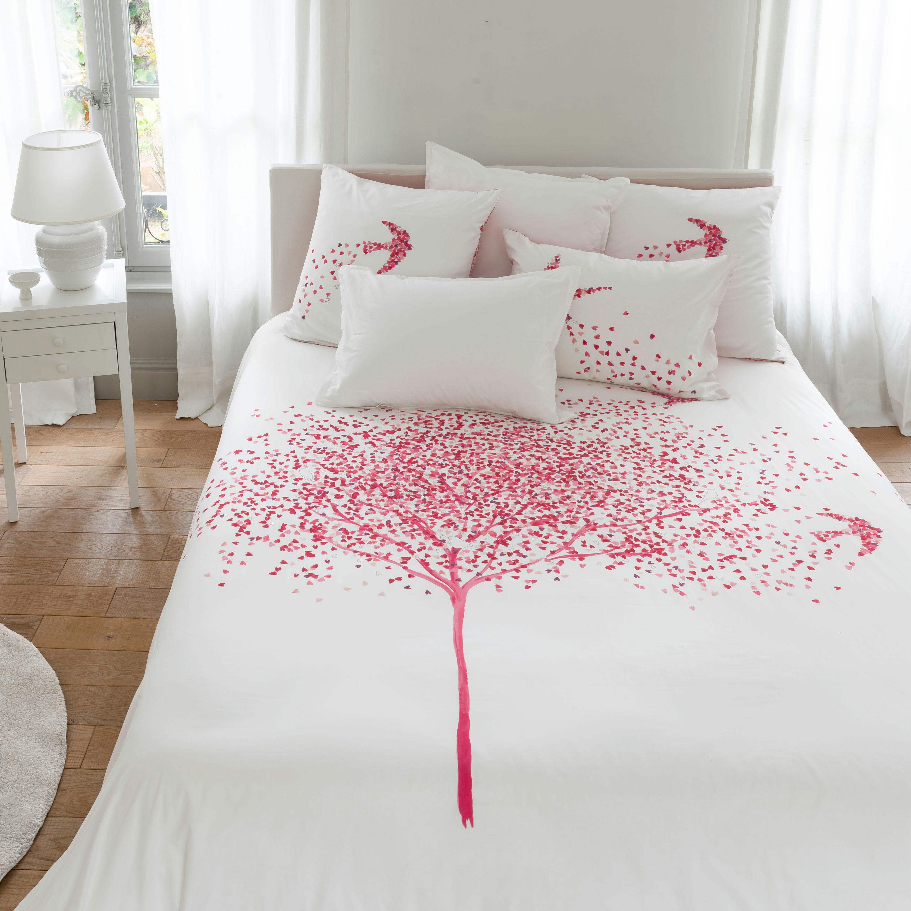 MONCOEUR - Housse de couette percale de coton e coeurs   rose 260x240