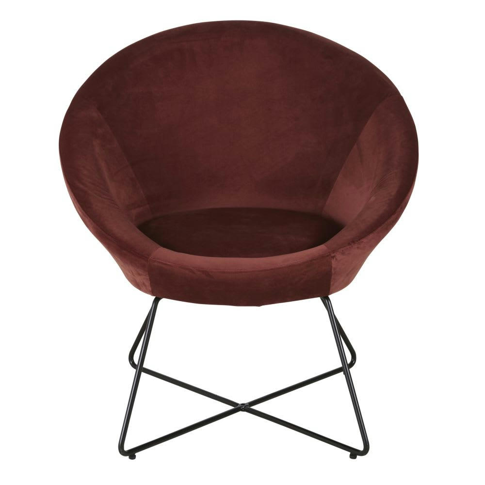 Hipop - Fauteuil en velours terracotta et pieds en métal noir