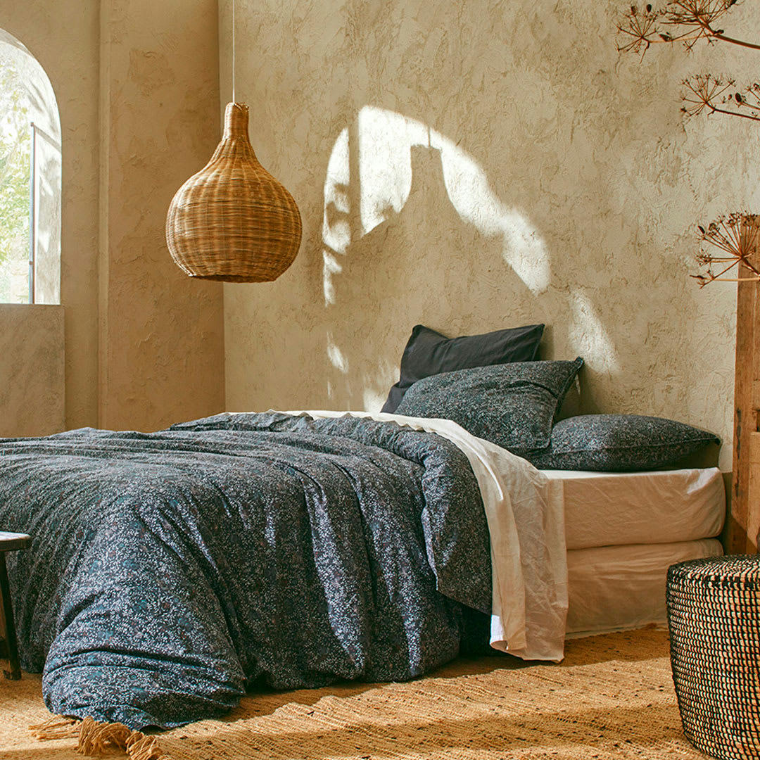 BIO INDIRA - Housse de couette li/coton organic encre 200x200 cm