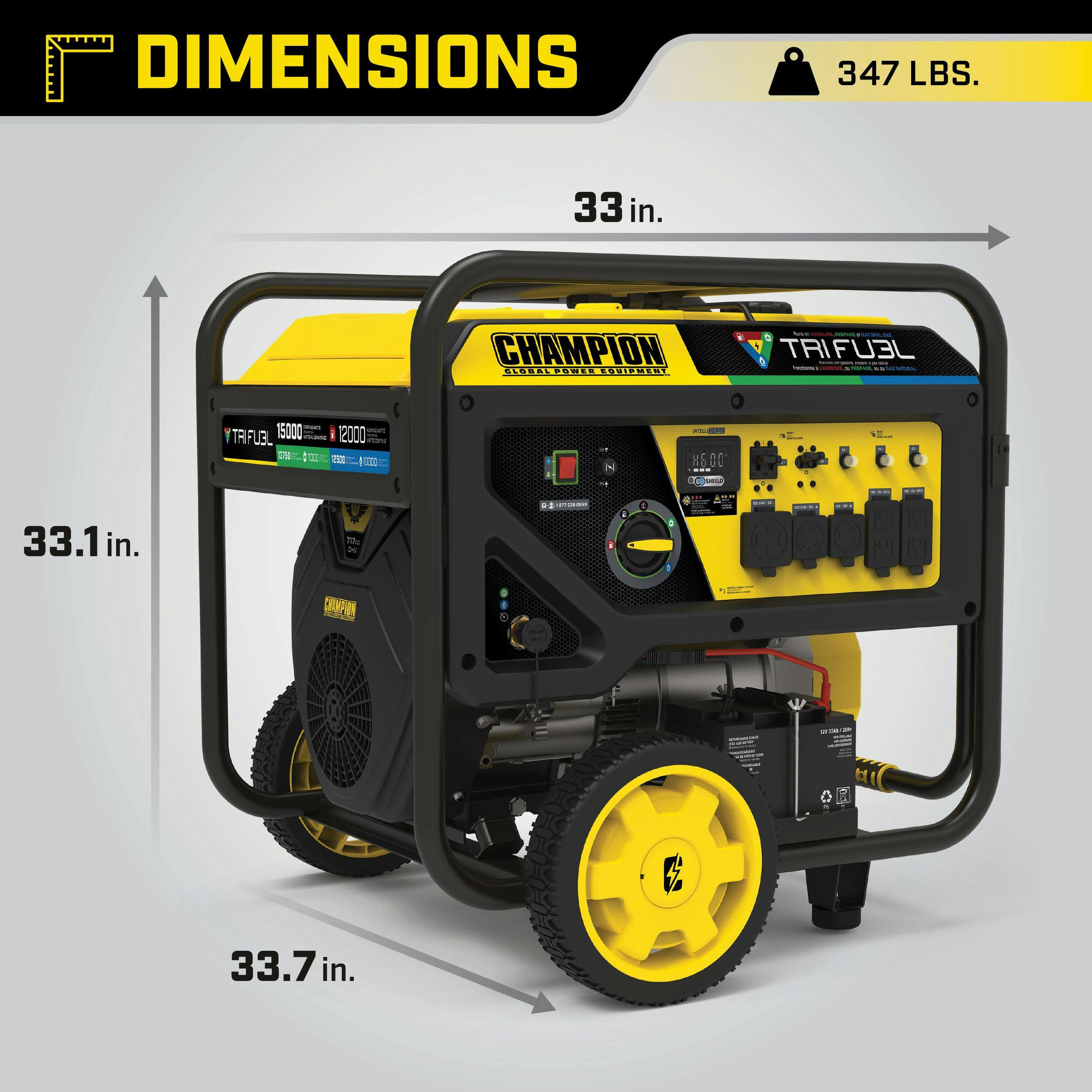 Champion Tri Fuel Generator, 12,000W/15,000W