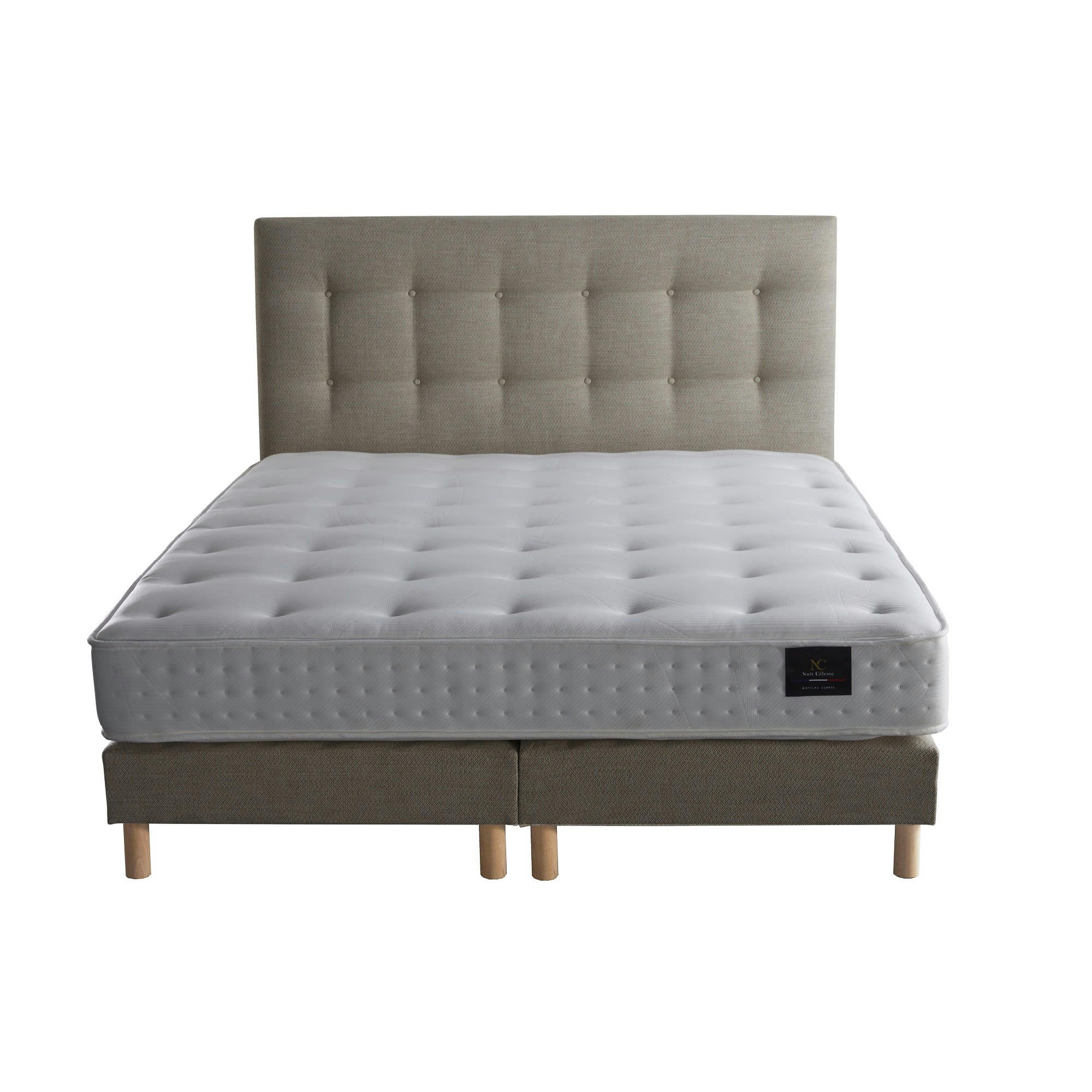 CIEL - Ensemble tête de lit Matelas mousse Orbis sommier Beige 180x200