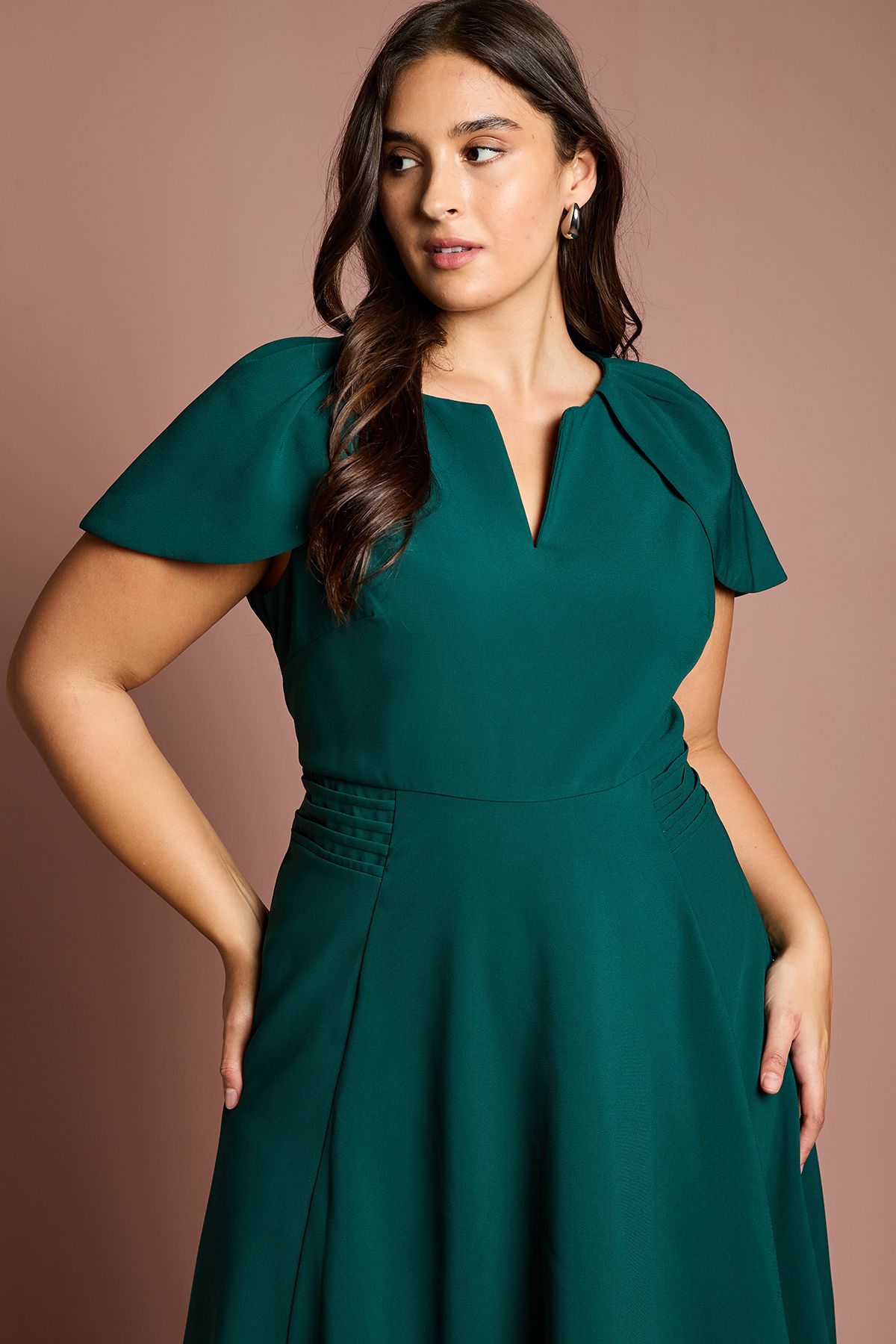 Coast Plus V Neck Short Sleeve Ponte Midi Dress