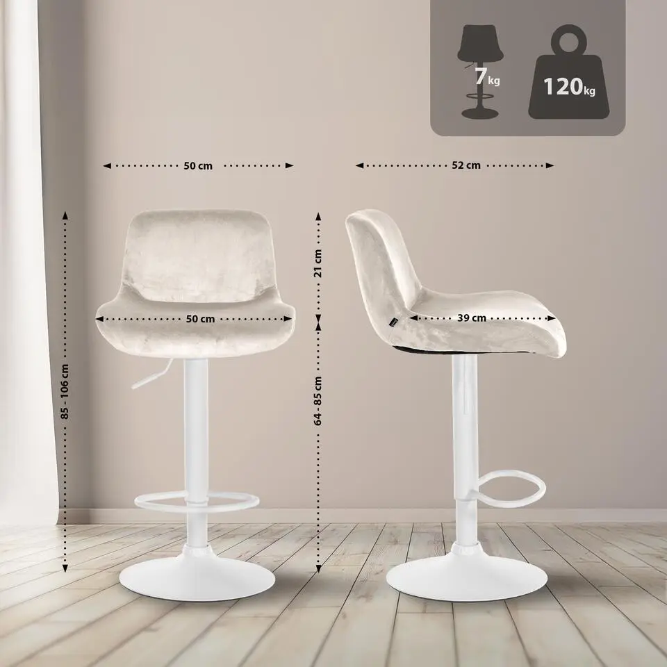 CLP Set van 2 Barkruk Solon wit Frame - Fluweel - creme