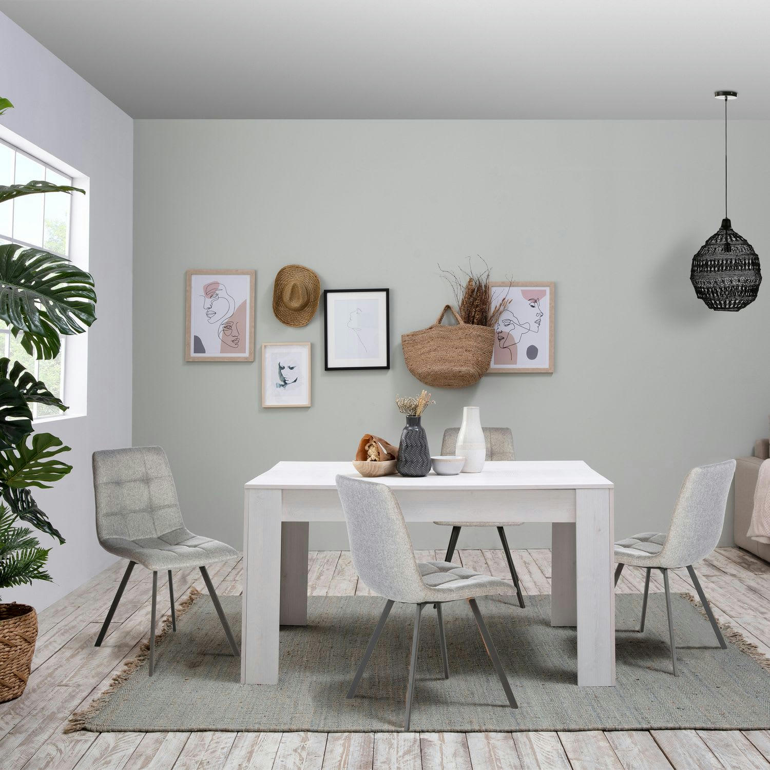 MILA - Lot de 2 chaises salle à manger, pieds métal, tapissées gris claires