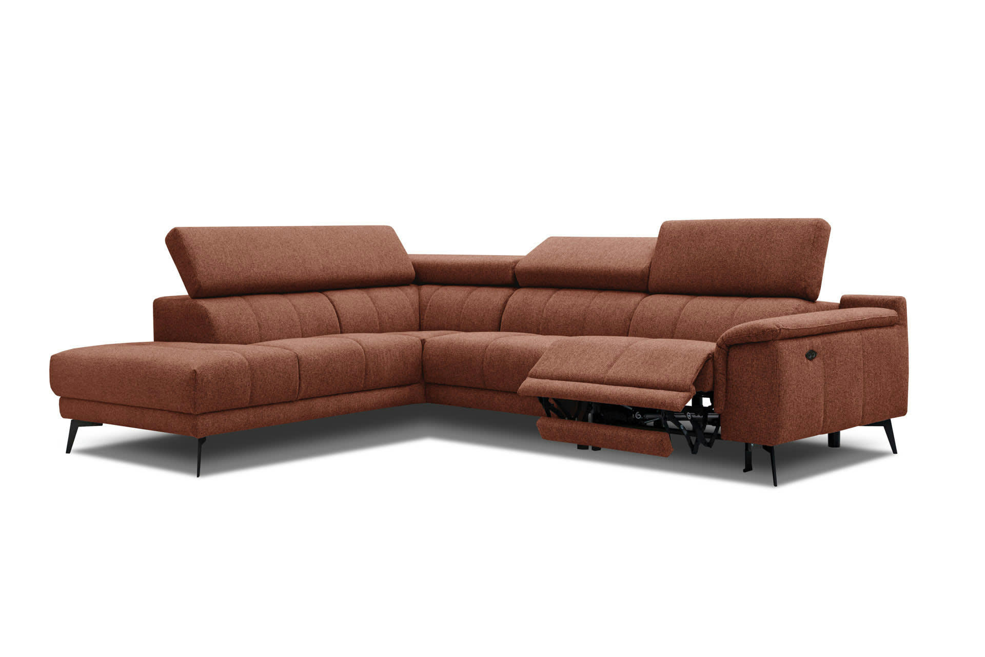 FIERO - Canapé d'angle gauche 5 places avec une relax électrique tissu brique