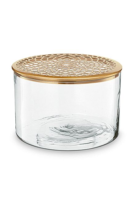 vtwonen Glazen Vaas met Gouden Deksel - Woondecoratie - Ø 20cm