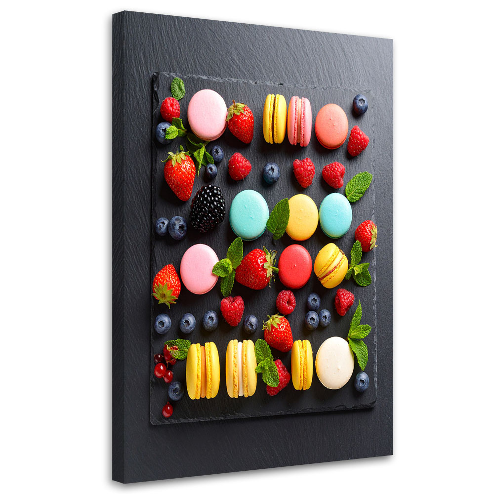 Obraz do kuchni restauracji, Makaroniki ciastka i owoce 20x30
