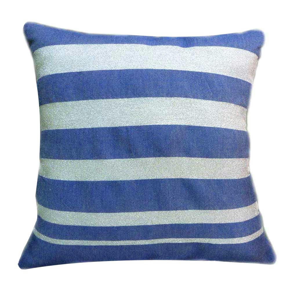 TANGER - Housse de coussin en coton et fil lurex bleu argent 40 x 40