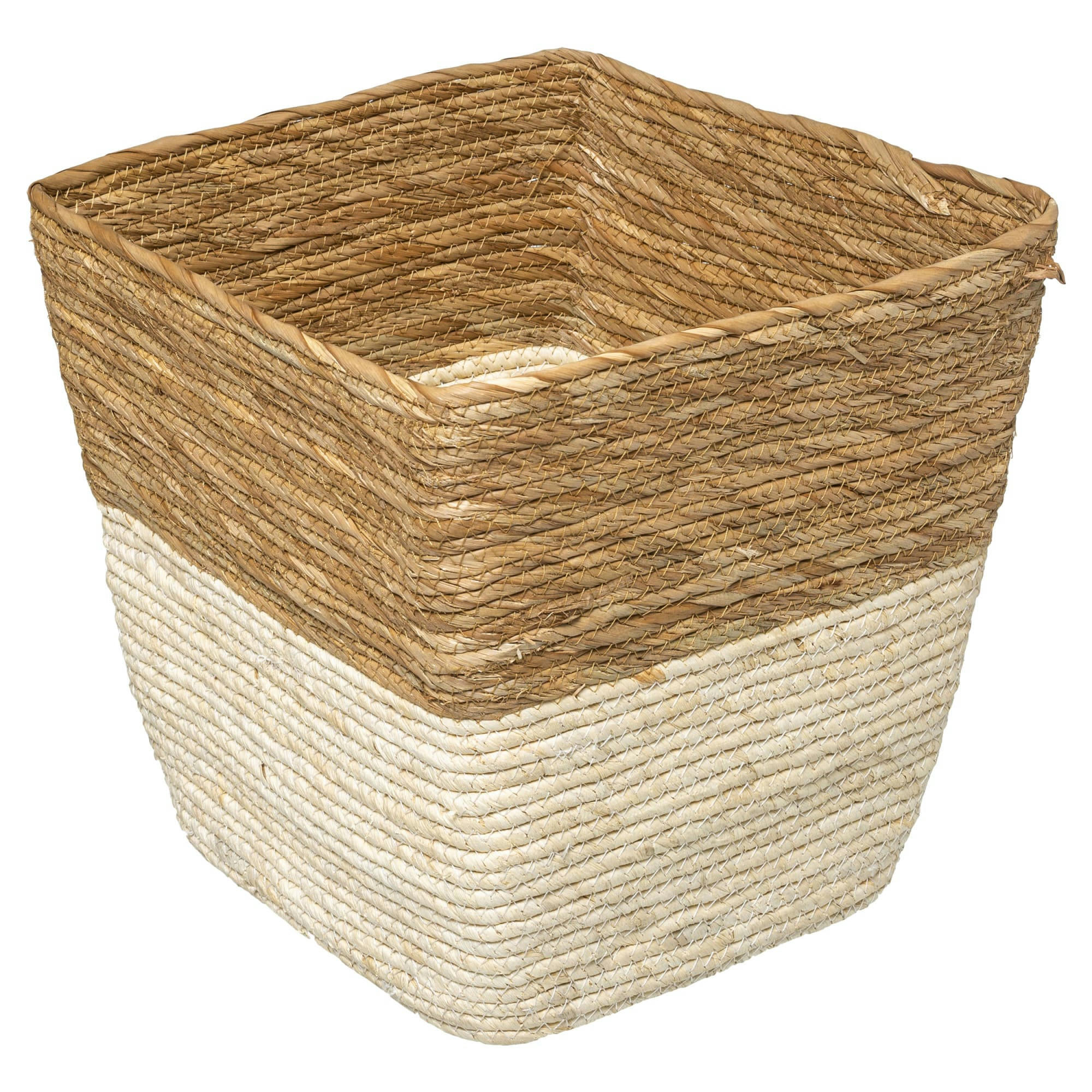 - Corbeille à papier tressée blanc et marron - 31x31x31cm