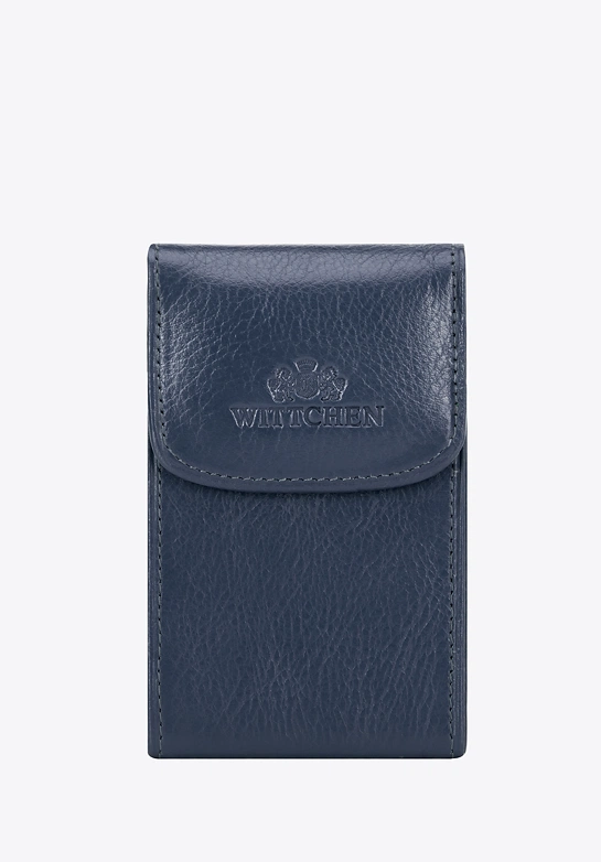 Etui na wizytówki skórzane z logo granatowe