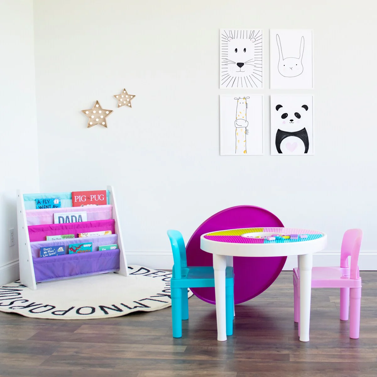 Kids 2-in-1 Plastic Activity Table & 2 Chairs Set, White/Bright Colors