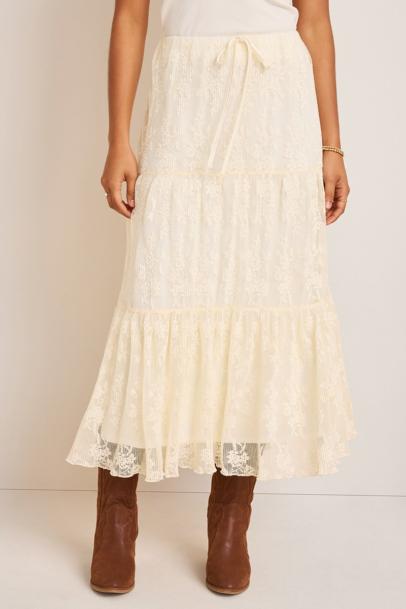 Carol Floral Lace Tiered Midi Skirt