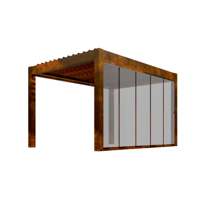 Paroi coulissante vitrée pour pergola bioclimatique Capri effet rouillé 3 x 2,25 m 3 pièces