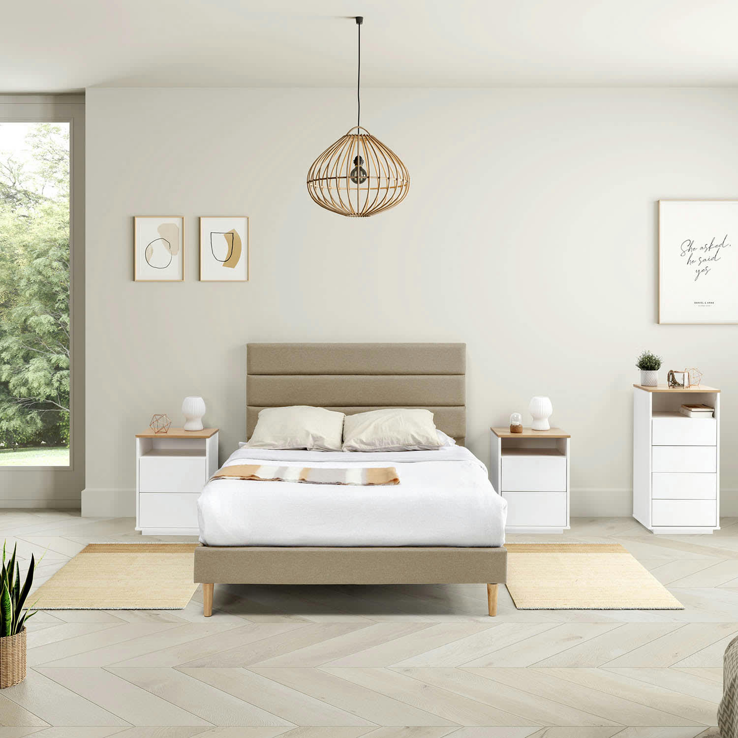 AROMA - Cadre de lit rembourré 30 cm, 135/140x190 cm, Beige
