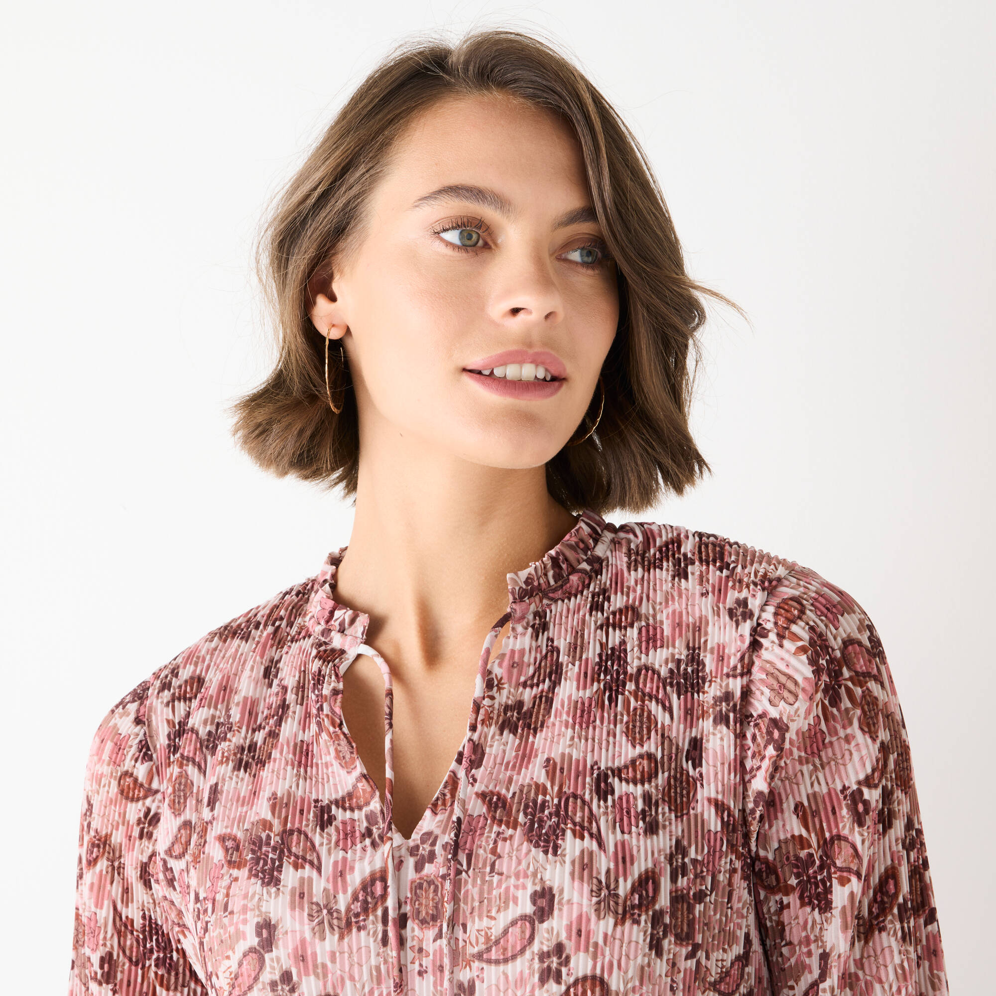 Blouse plissée imprimé fleuri, voile