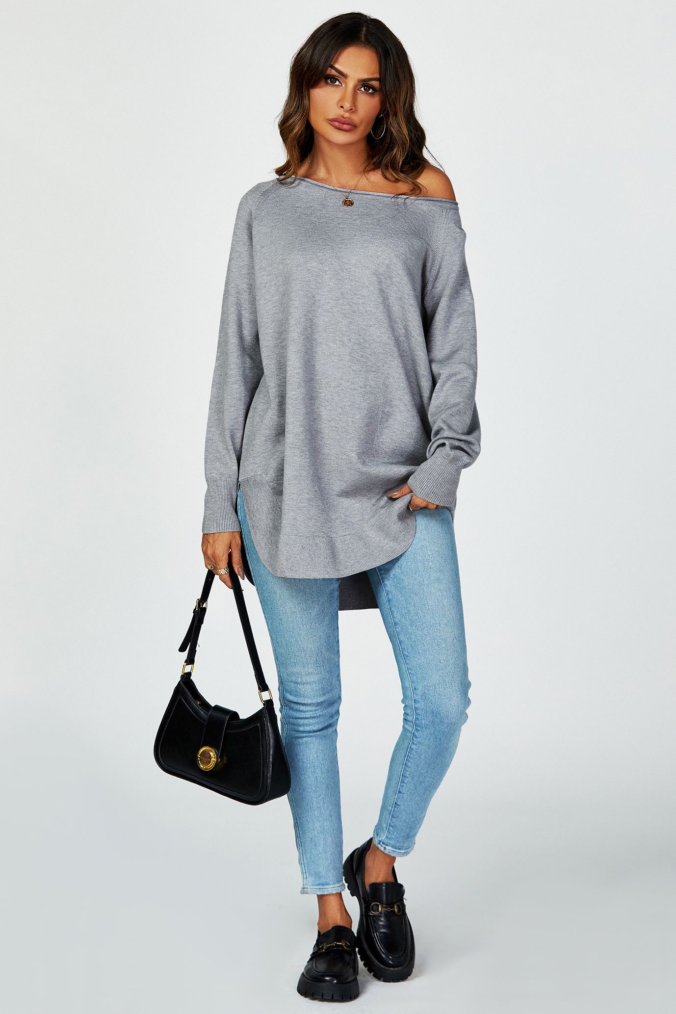 FS Collection Oversize Knitted Jumper Top In Grey