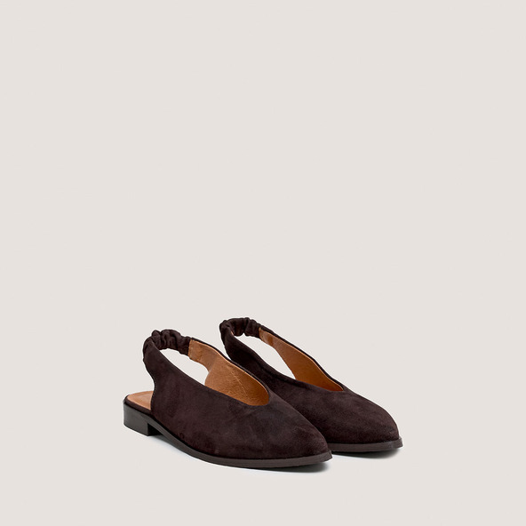 Ballerines à bouts arrières ouvertsen velours marron foncé | Acajou