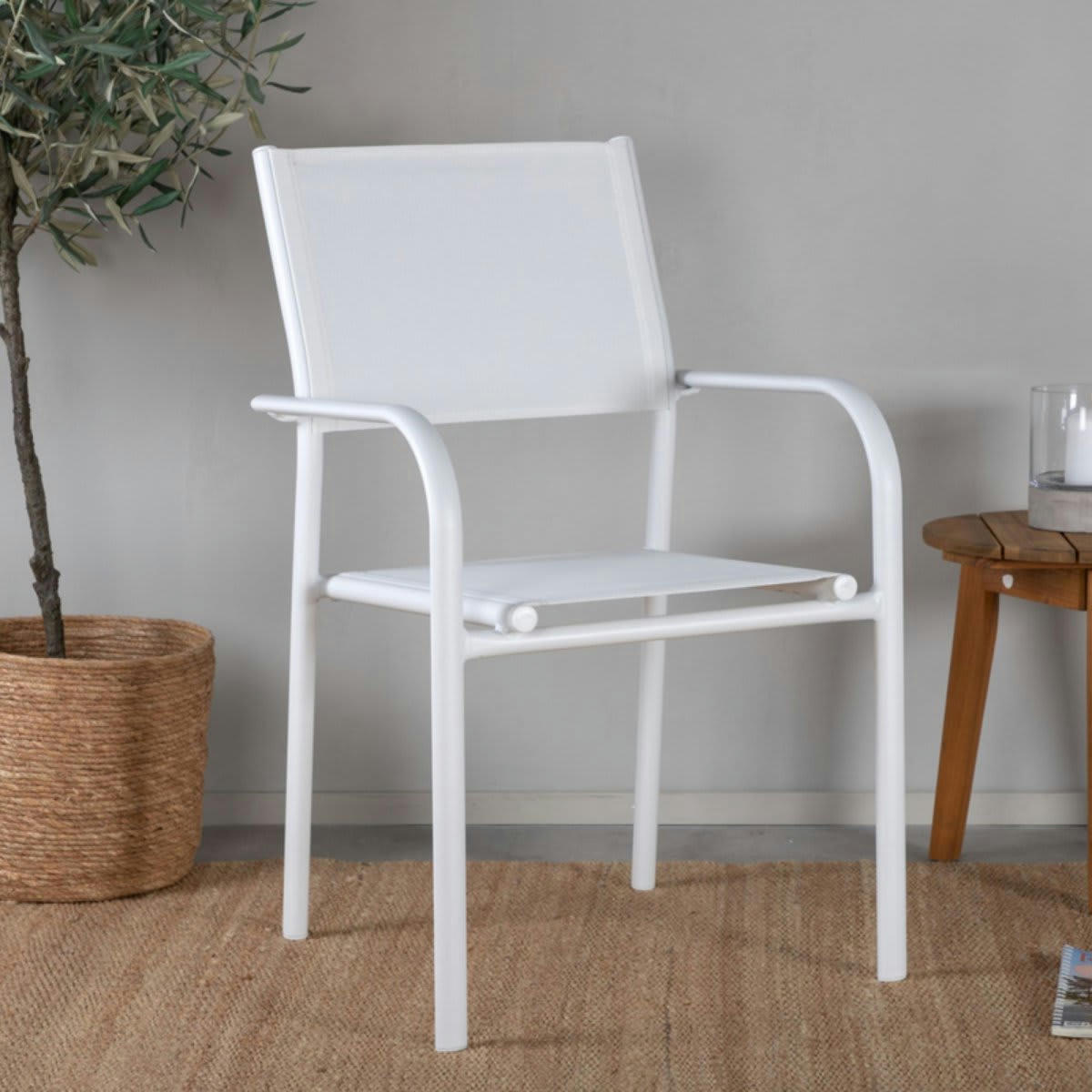 ANGIE - Lot de 2 chaises de jardin tendance en métal et tissu blanc