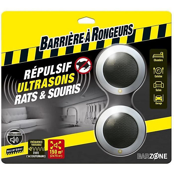 BARRIERE A RONGEURS - Répulsif ultrasons rats et souris - Blister de 2 appareils