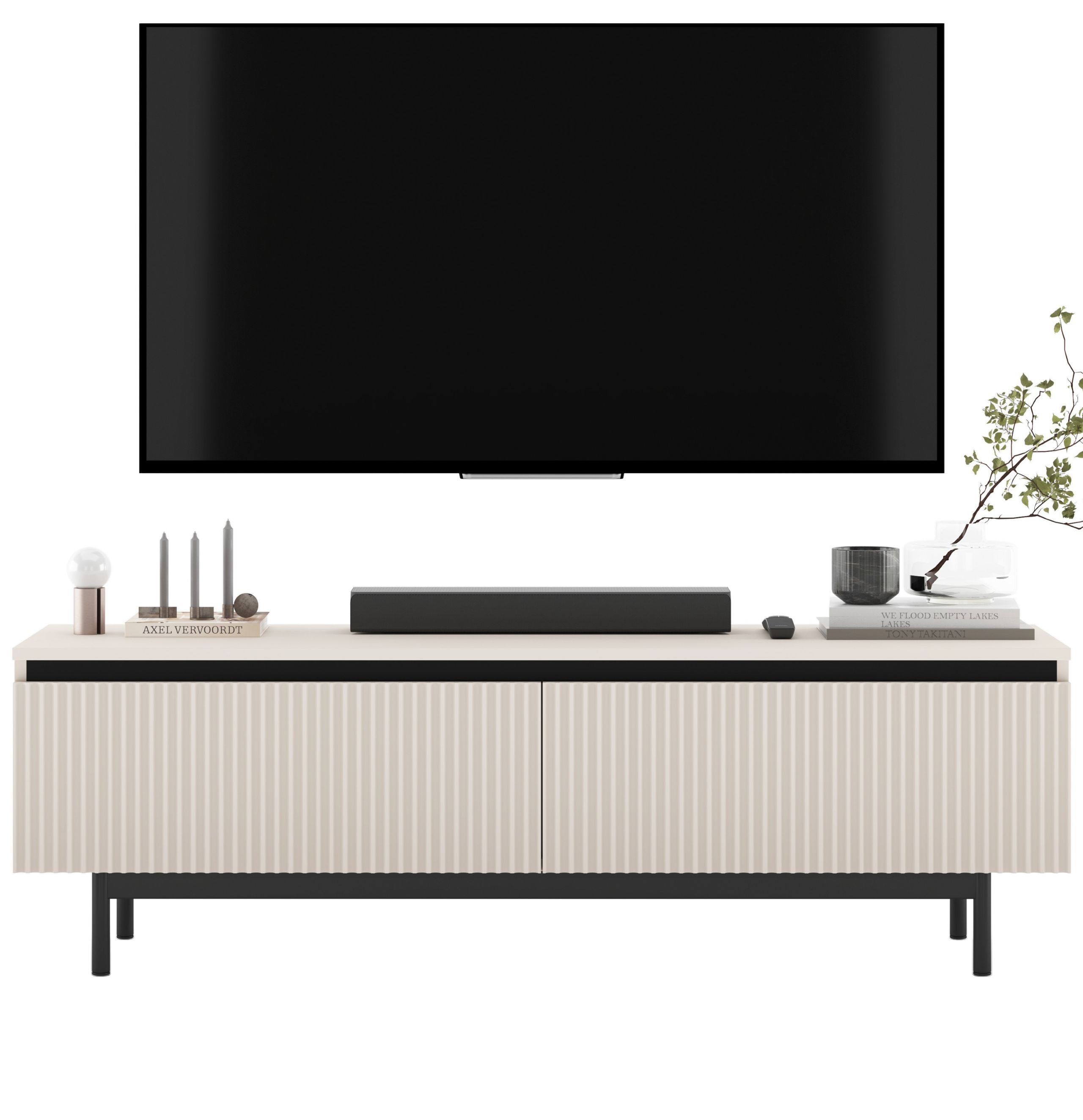 Szafka RTV Glamour Kaszmir mat Komoda RTV ryflowane fronty 140 cm Rama
