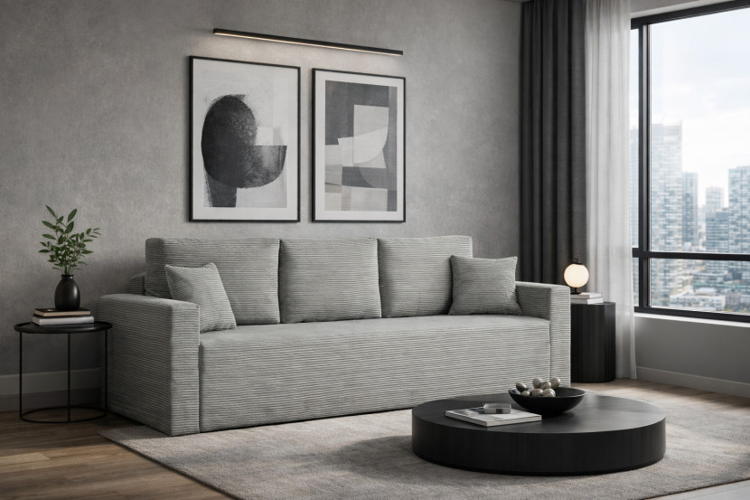 Sofa trzyosobowa z funkcją spania ZOOM, tkanina Zoom, Szary
