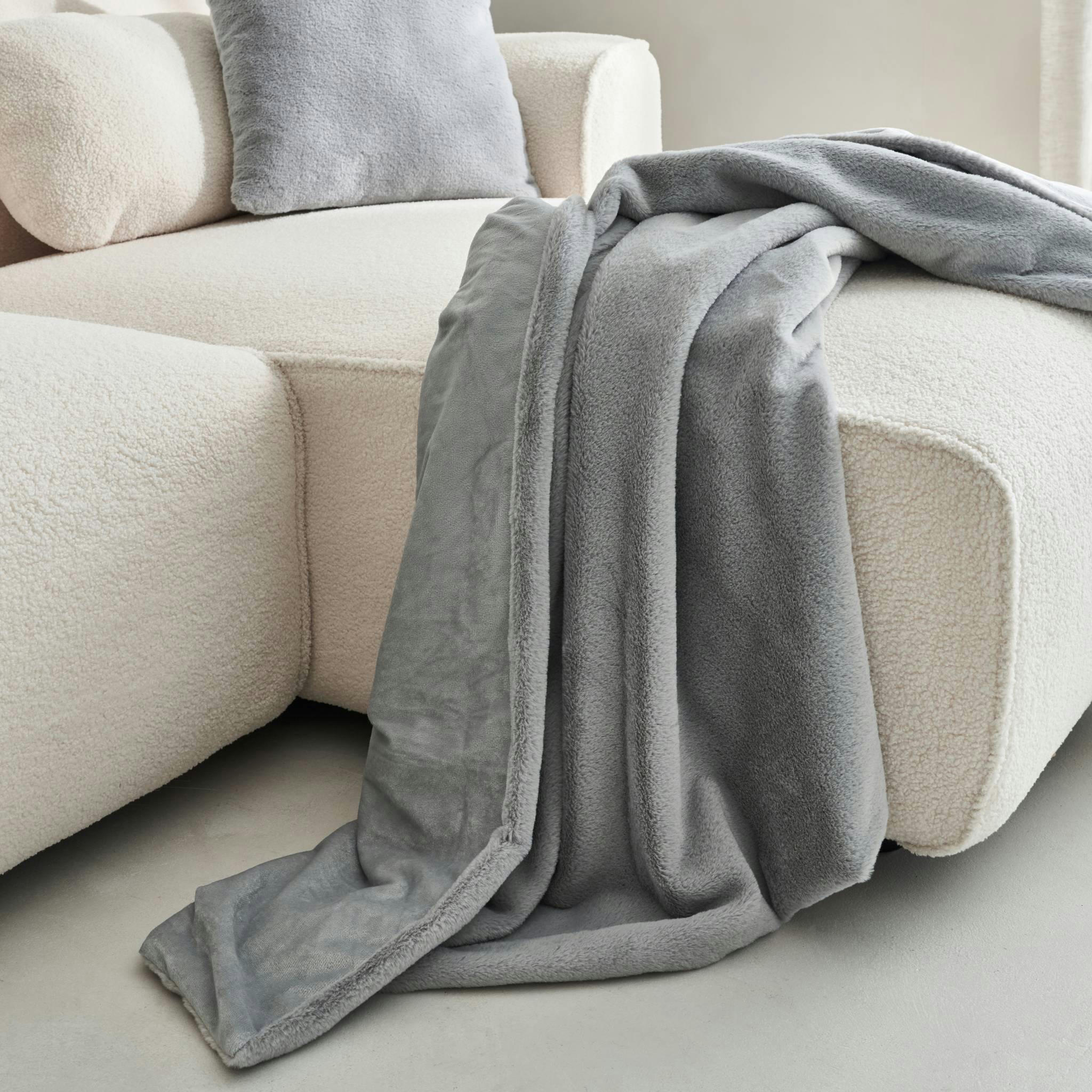 LAPONIE - Plaid fausse fourrure gris clair 130x160cm