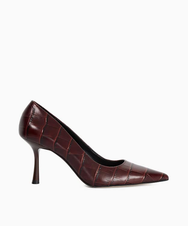 Blaires Brown - Croc-Embossed Leather Court Shoes
