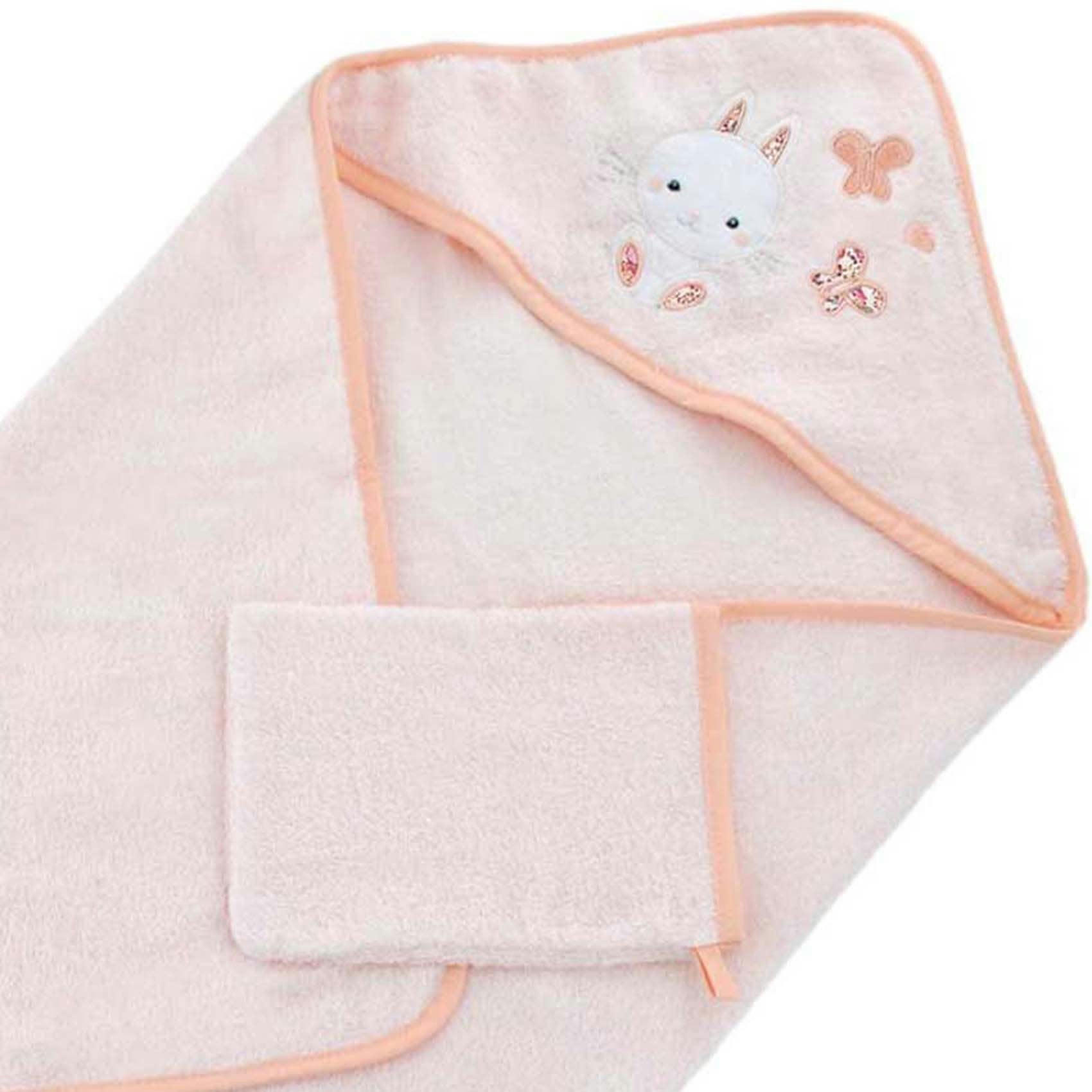 - Sortie de bain et gant enfant Lapinou coton Rose 75x75