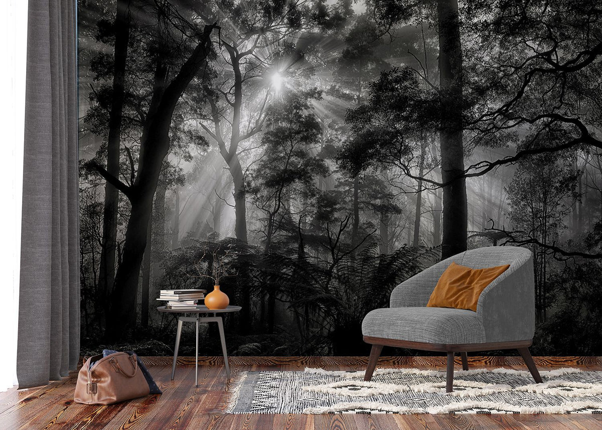 Sanders & Sanders fotobehang bosrijk landschap grijs en zwart - 375 x 270 cm - 601029