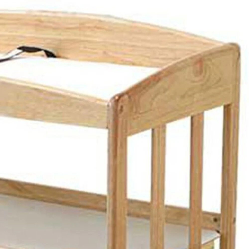 Wooden Changing Table with 2 Shelves and Slatted Sides, Natural Brown
