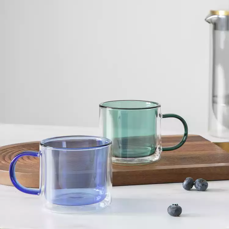 Habitat Double Walled Set of 2 Mugs - Blues & Green