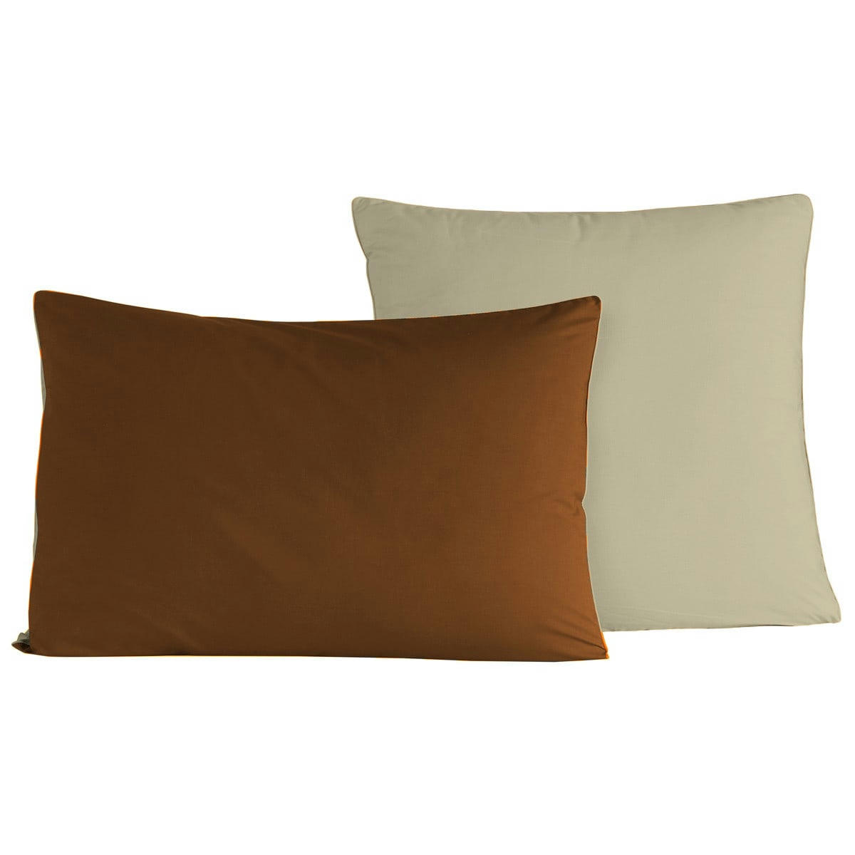 DOZMARY - 2 taies d'oreiller bicolores en percale coton brique/ficelle 50x70 cm