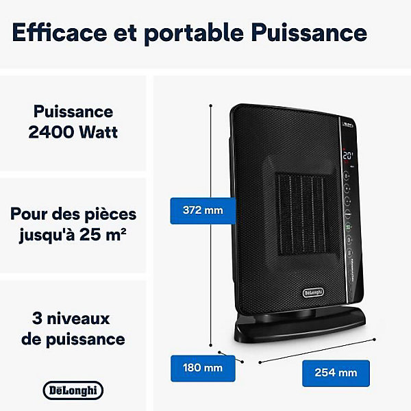 DELONGHI Soufflant céramique - DCH7993ER.BC -2400W - Noir et chrome