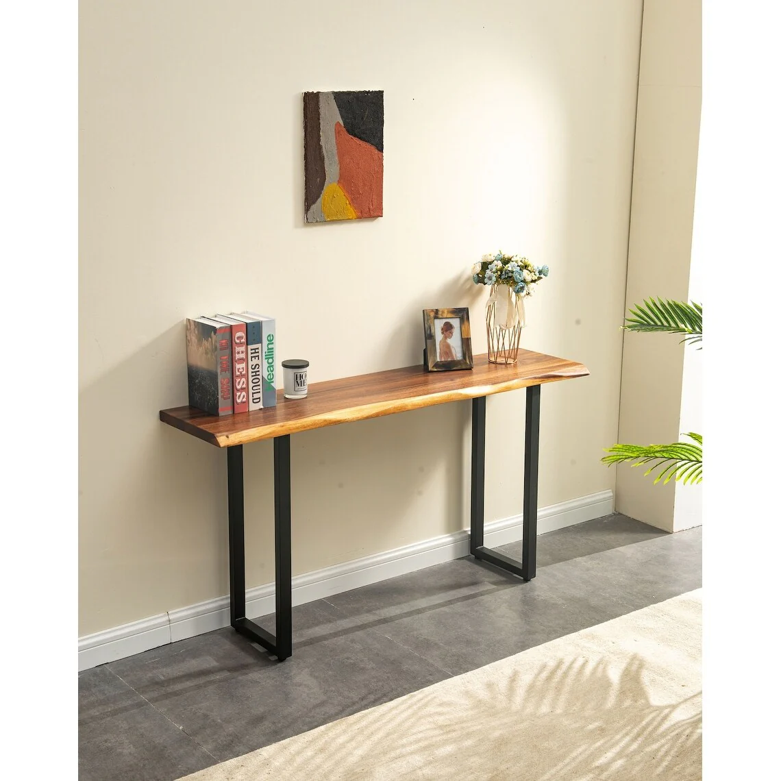 Console Table U Shaped Legs South America Walnut Modern Live Edge Table - N/A