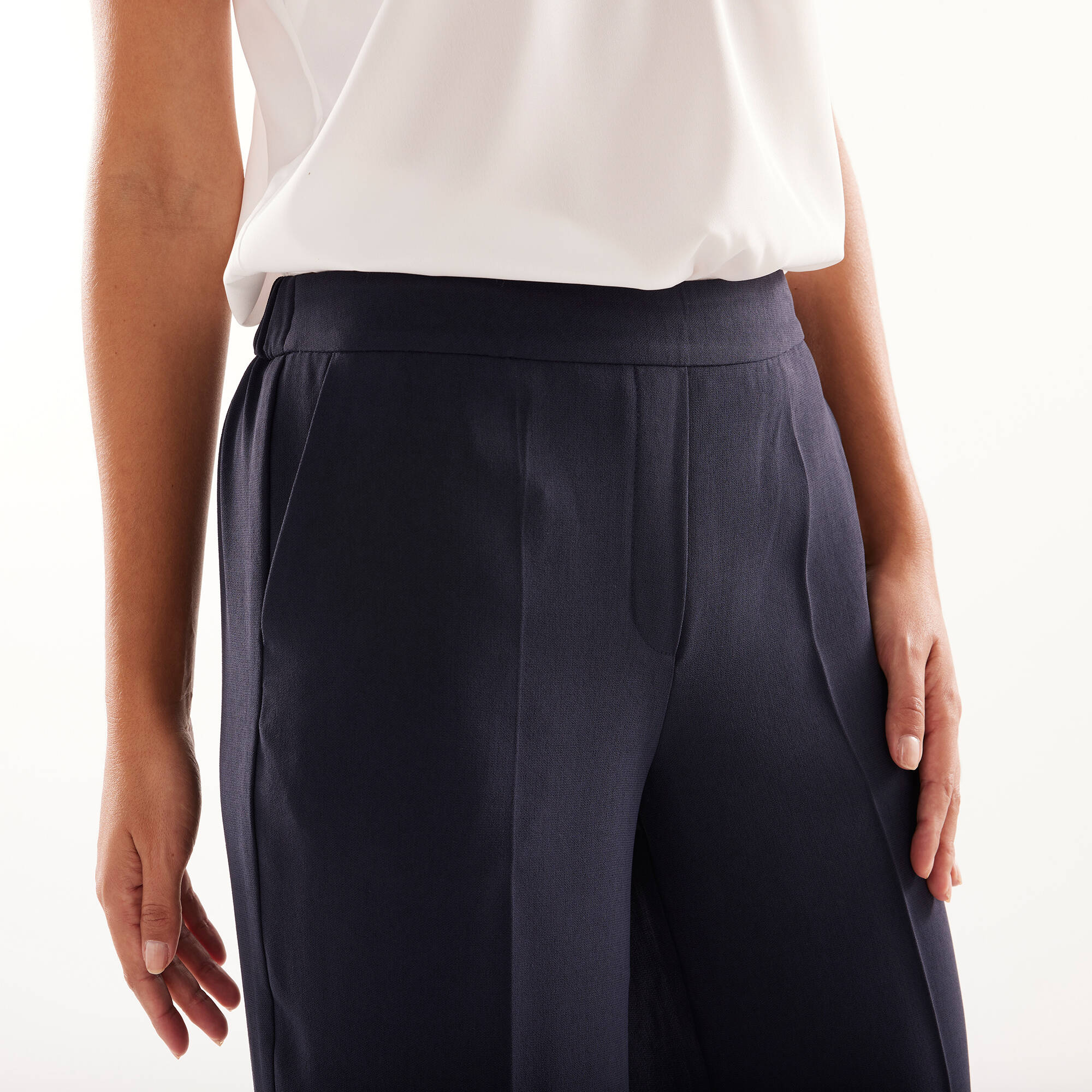 Pantalon large taille élastiquée, cr&ecirc;pe