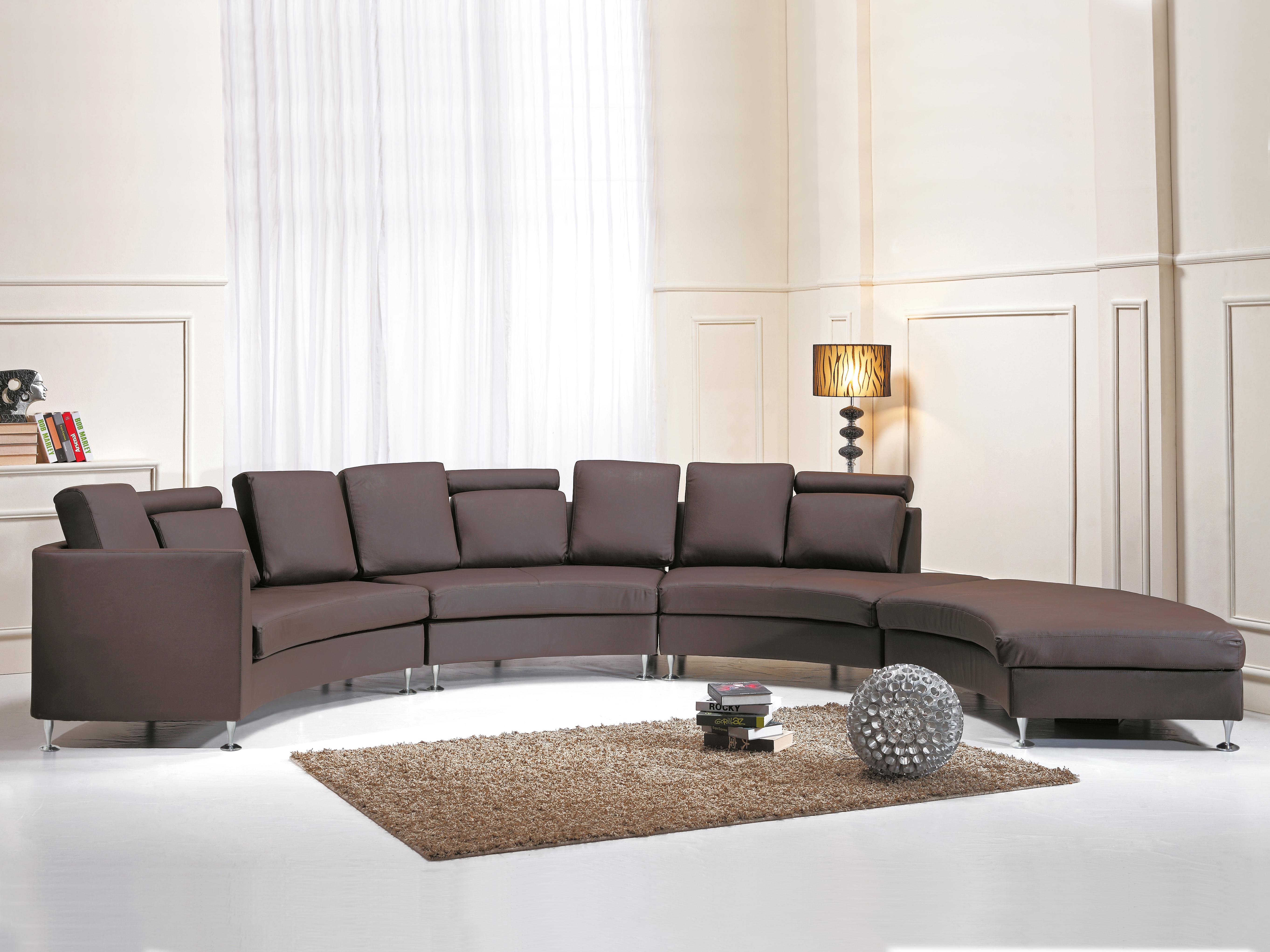 Curved Sofa 7 Seater ROTUNDE Leather Brown
