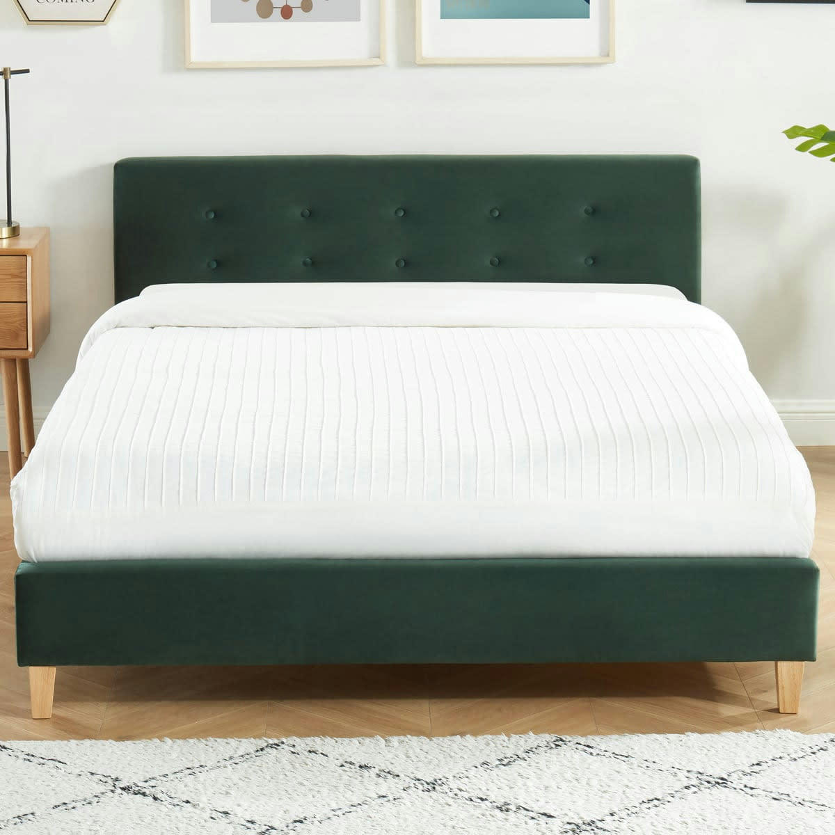 ENSEMBLE MILO & MEMO HR - Pack lit 140x190 + matelas + tête de lit - Vert bouteille