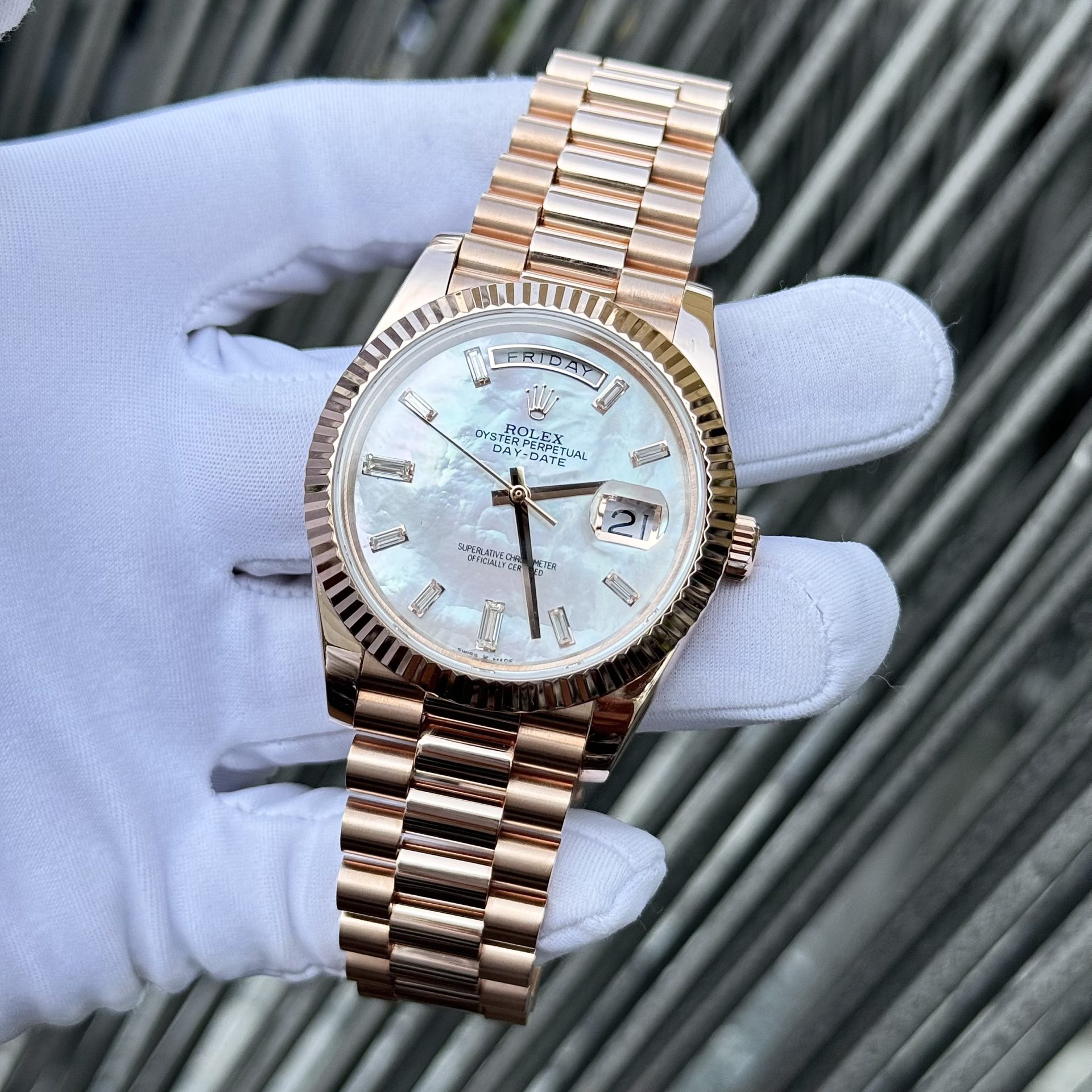 Rolex Day-Date RG Plated MOP Dial With Diamonds 40mm Super Clone