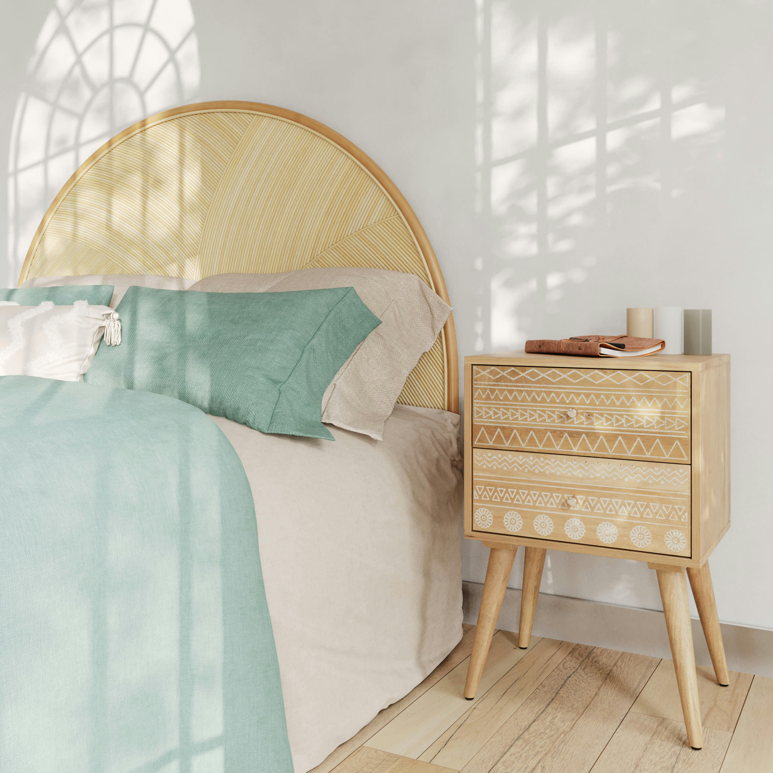 BEIGIA - Tête de lit en rotin naturel 160 cm