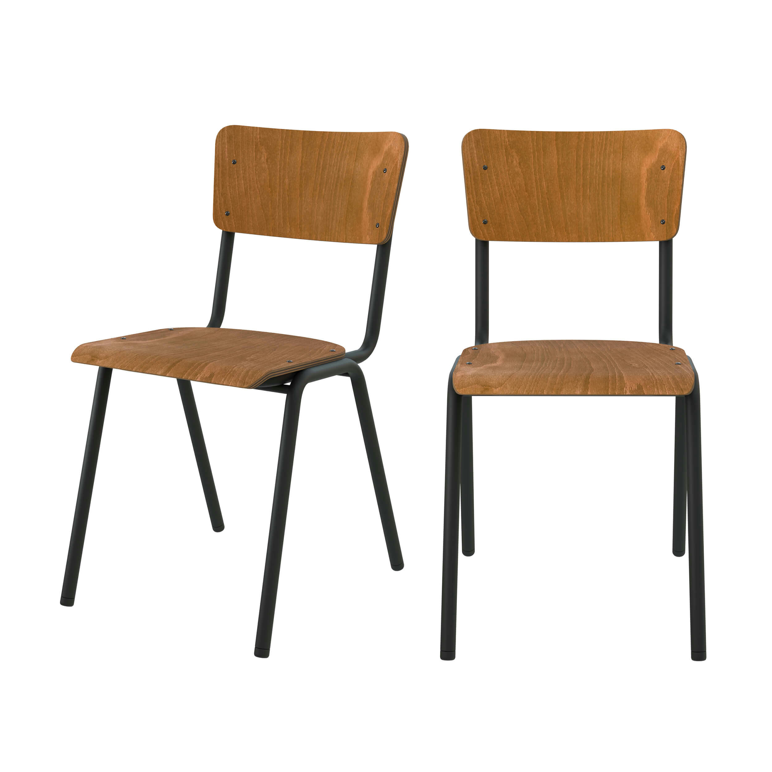 CLEM - Chaise écolier empilable en bois foncé (lot de 2)