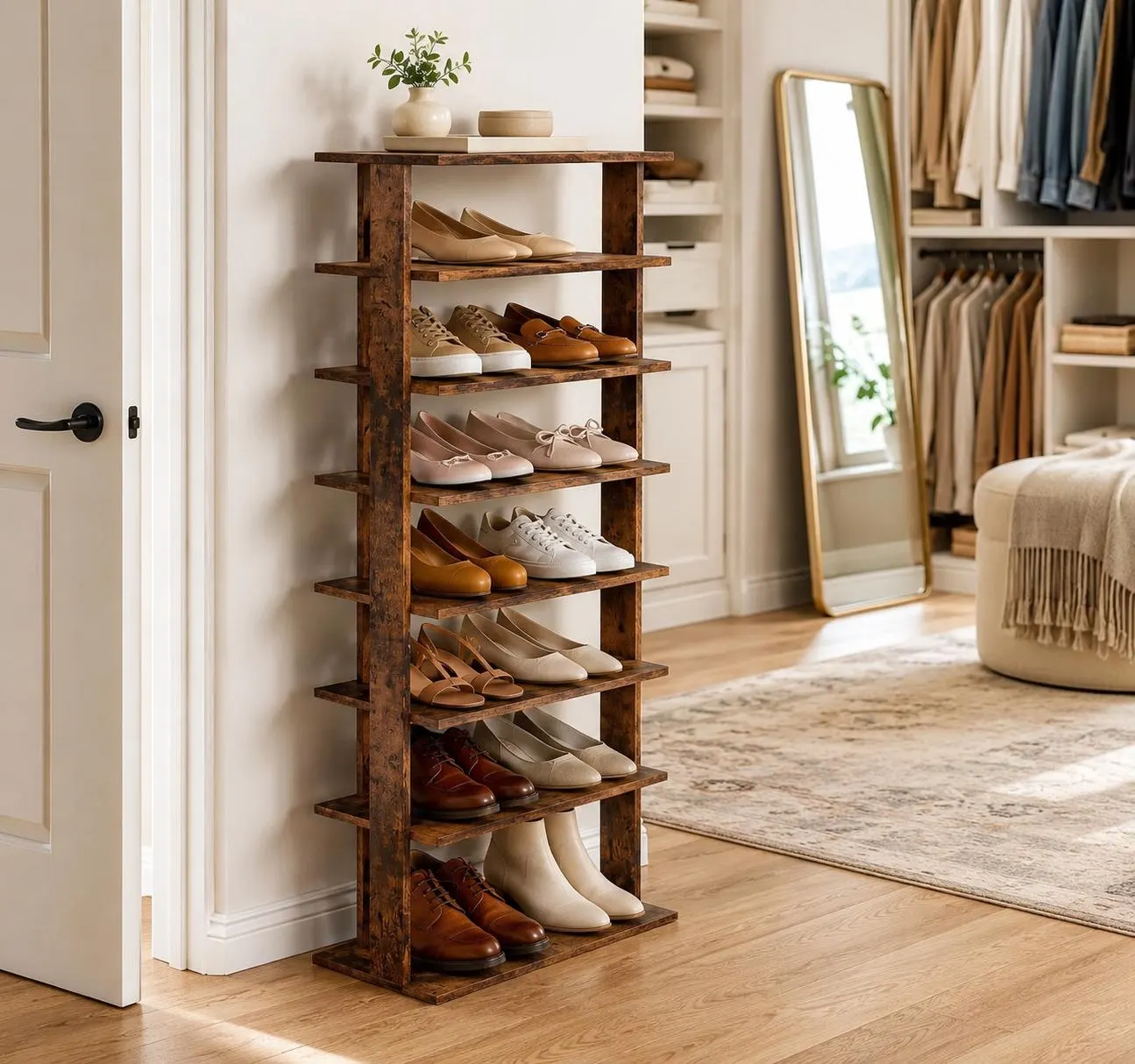 8 Tier Vertical Shoe Rack, Narrow Shoe Storage Organizer, Space Saving Shoe Shelf for Entryway, Closet, Hallway & Front Door, 14 Pair