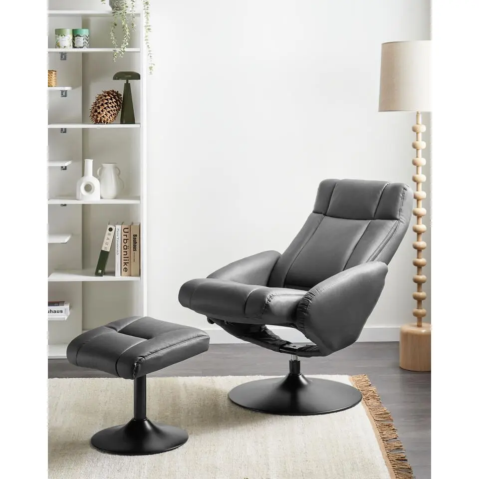 APATE - Relaxfauteuil met voetenbank - Zwart - Veganistisch leer