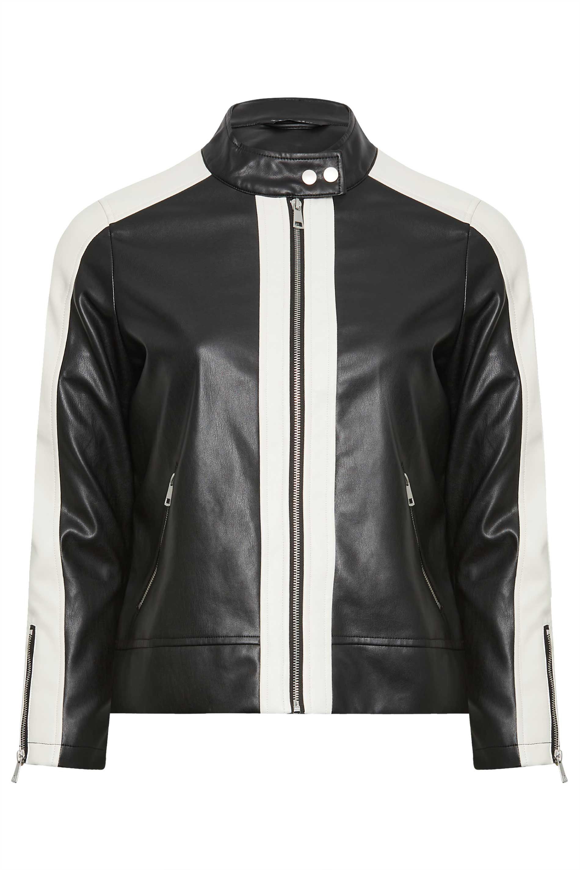 Yours Faux Leather Contrast Stripe Biker Jacket