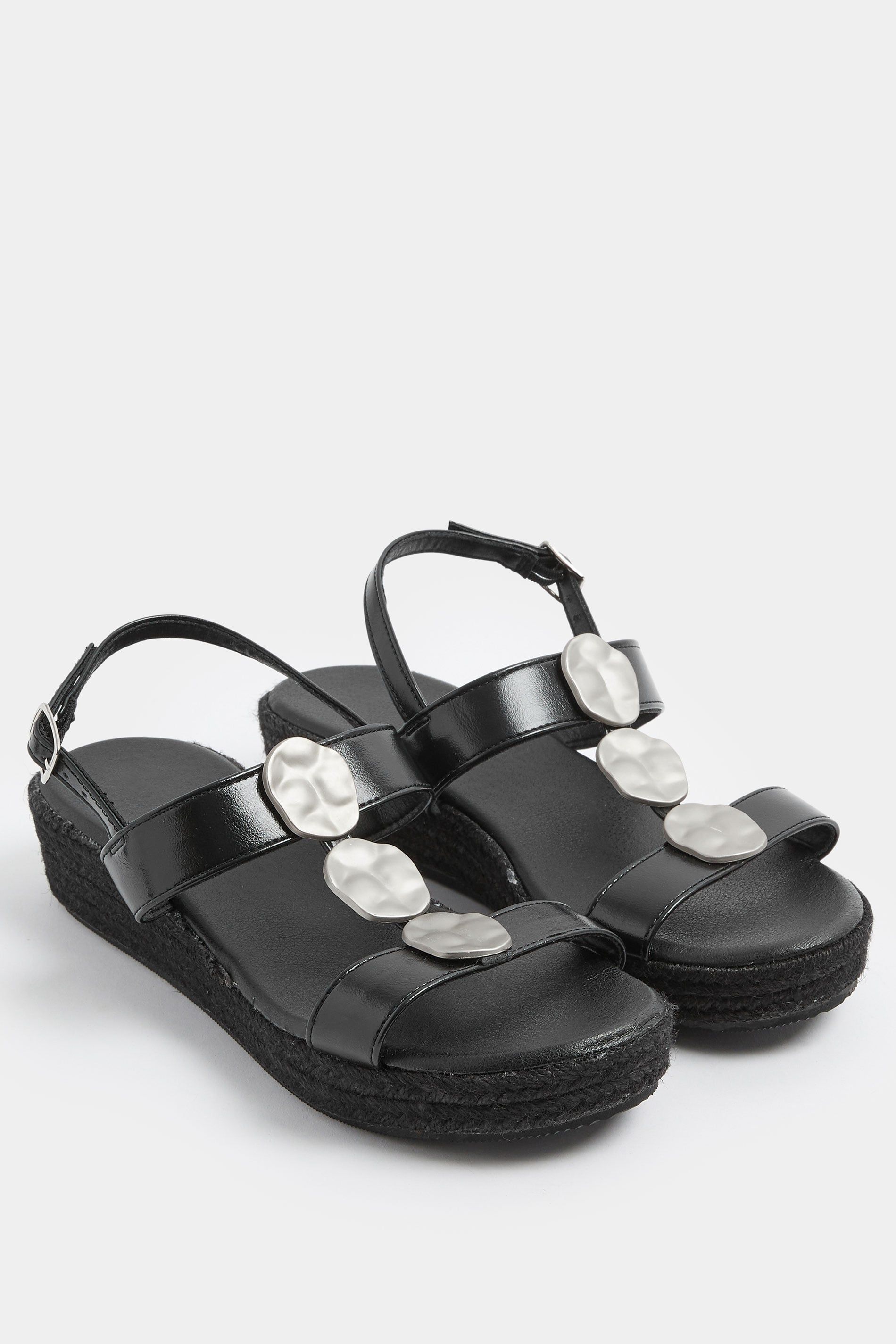 Yours Hammered Disk Wedge Sandals In Wide E Fit
