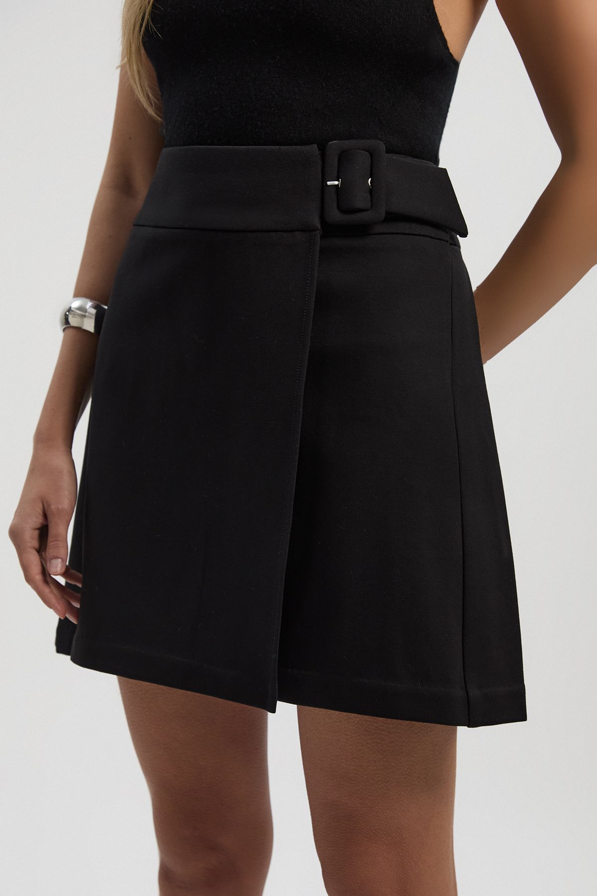 KarenMillen Ponte Pleat Wrap Mini Skirt