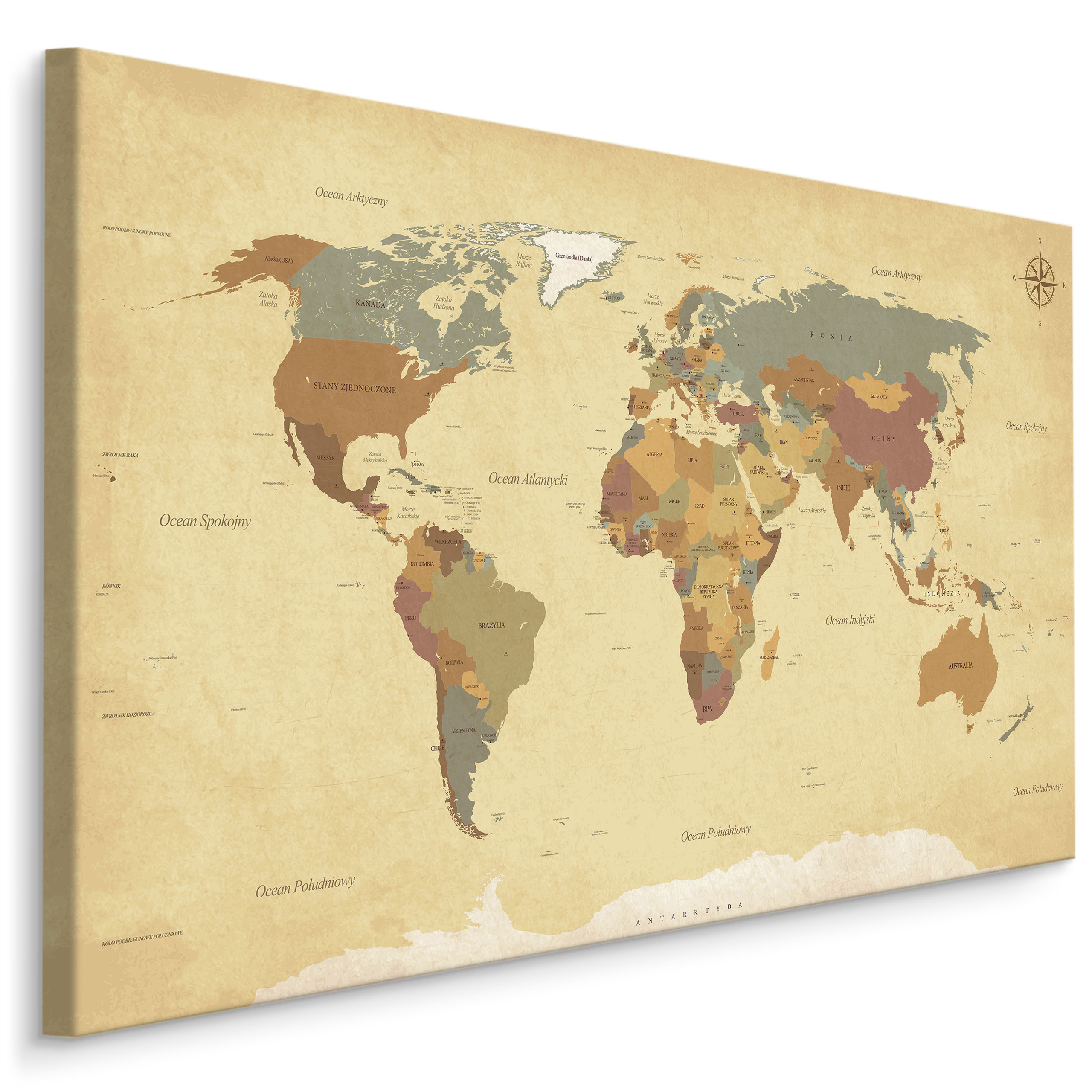 Obraz Mapa Świata w Stylu Retro 30x20cm
