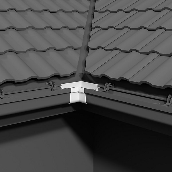 Angle int. 90 deg face plane / Angle ext. 90 deg face galbée pour gouttière PVC moulurée - Blanc