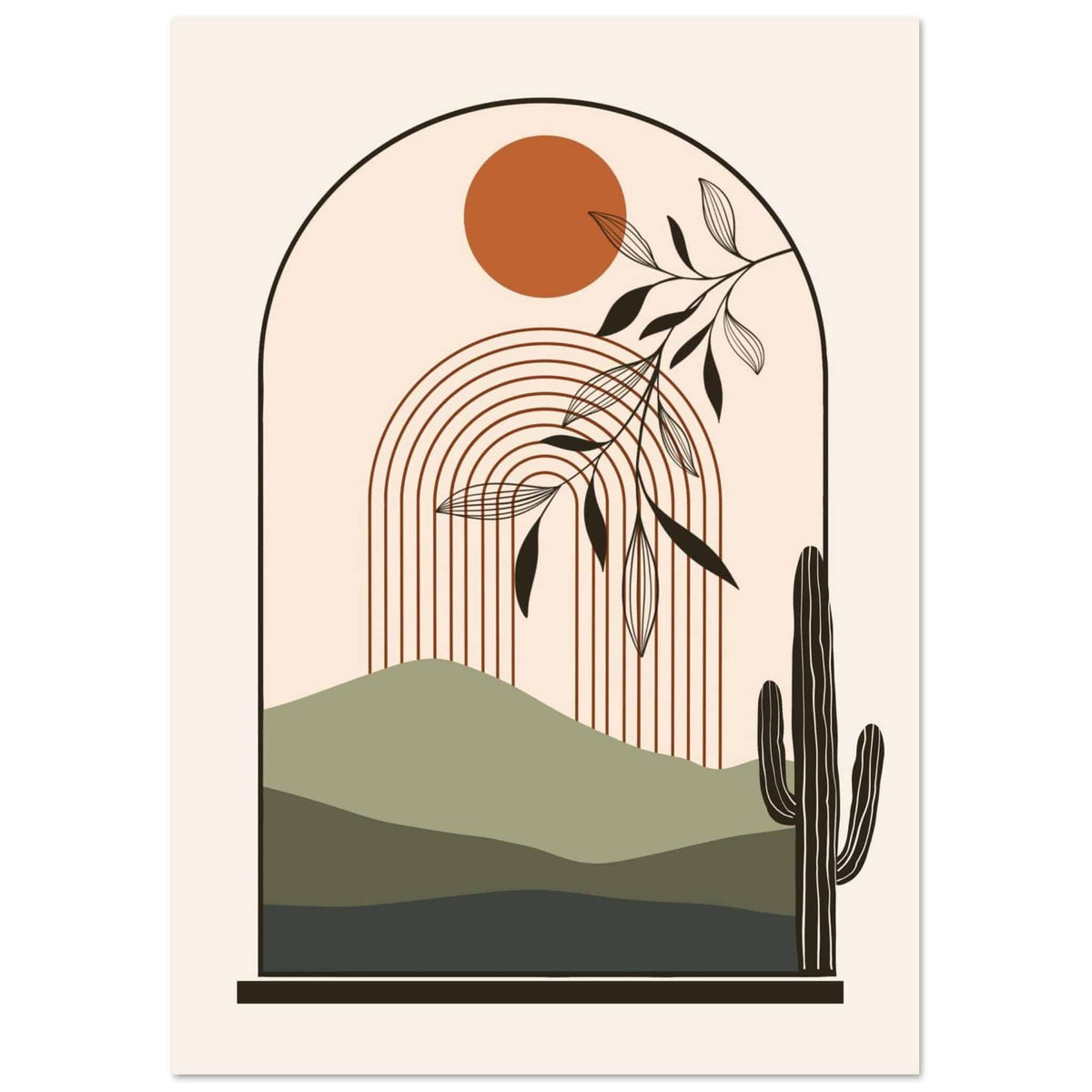 Artfulprints Poster Boho – Desert window  - A4 21x29.7 cm - Meerkleurig