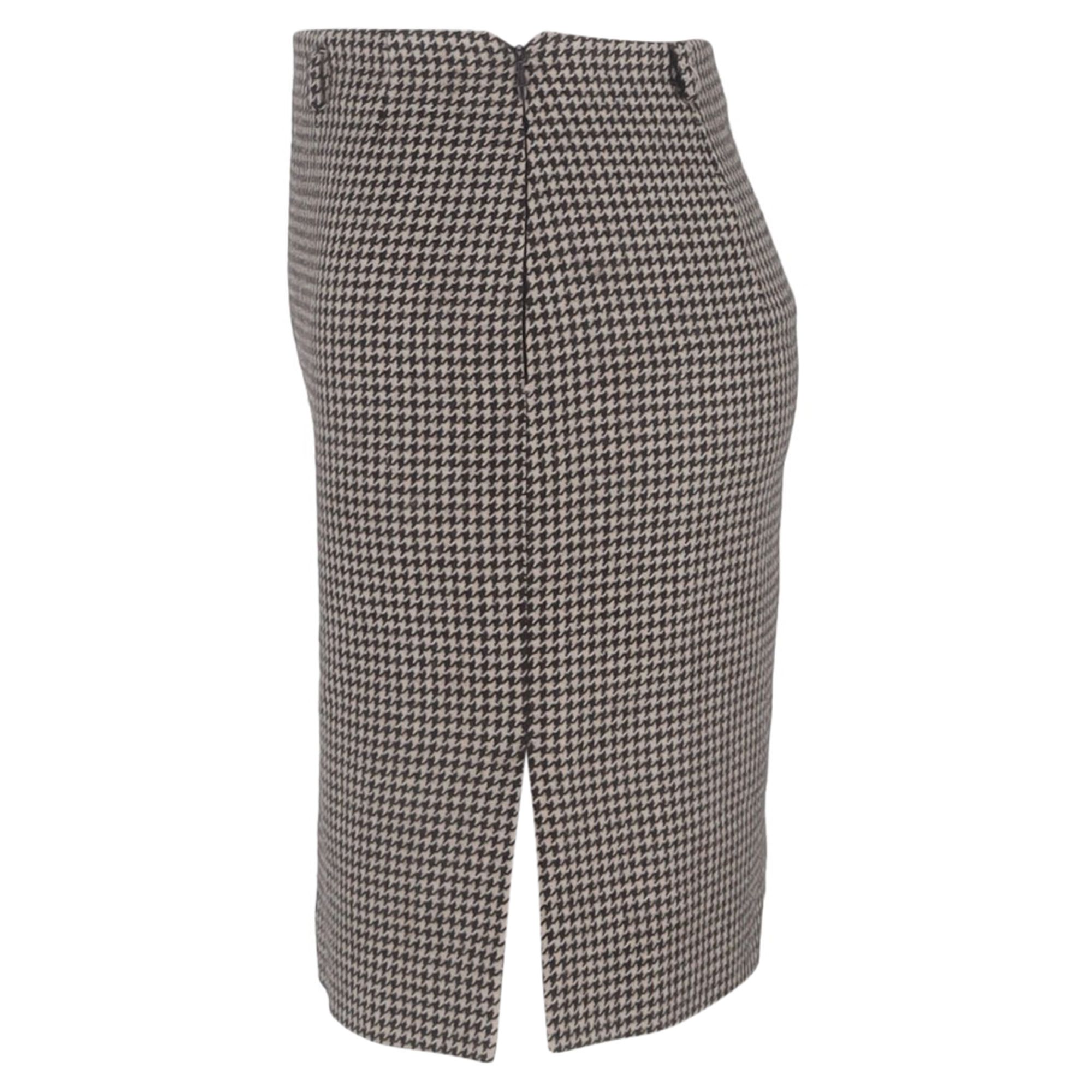 Max Mara Preloved Houndstooth-Print Mini Skirt in Beige Wool